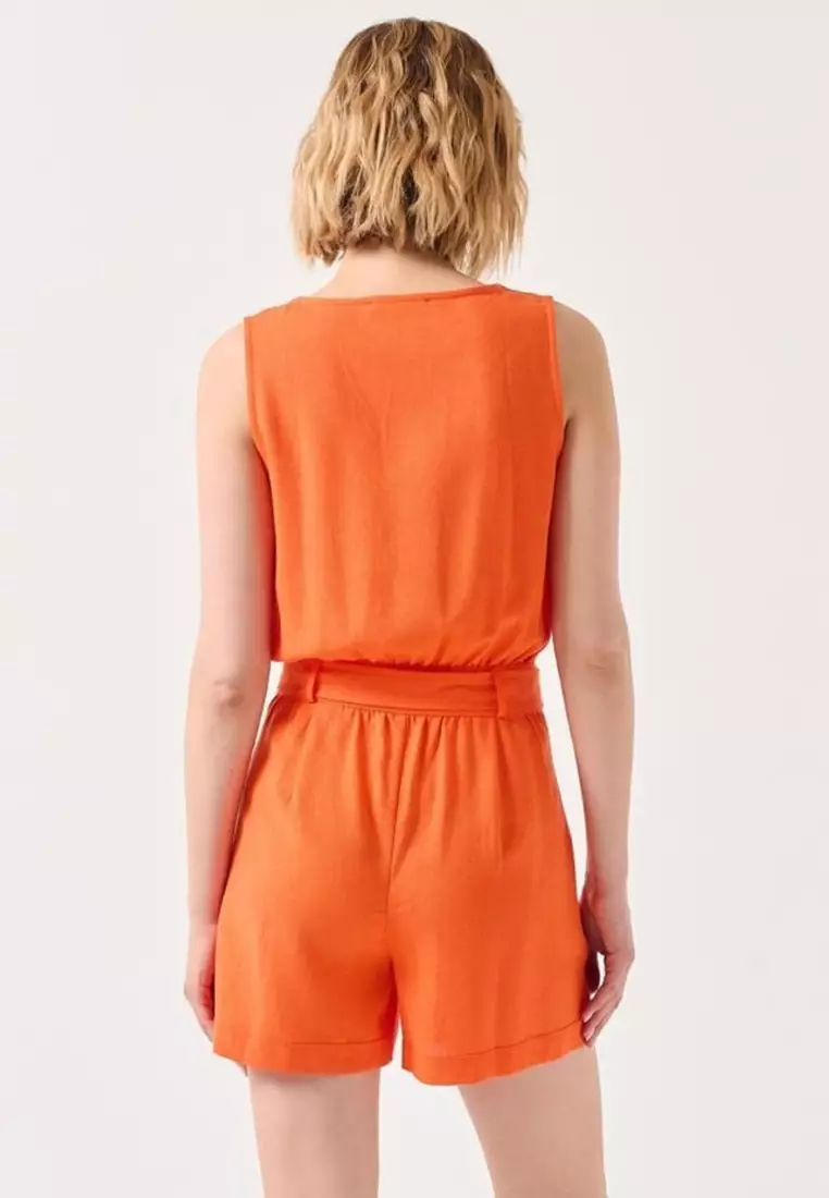 Orange shop belted playsuit