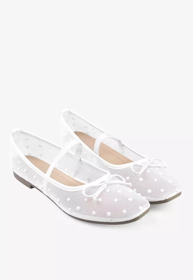 Flat Shoes Ballet Wanita Transparan L.Mayden White