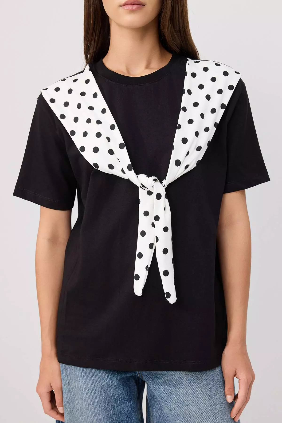 トップス Dot Print Tie Oversized Shirt Buy Trendyol Black Oversized /Wide Fit Short Sleeve Tie Detail