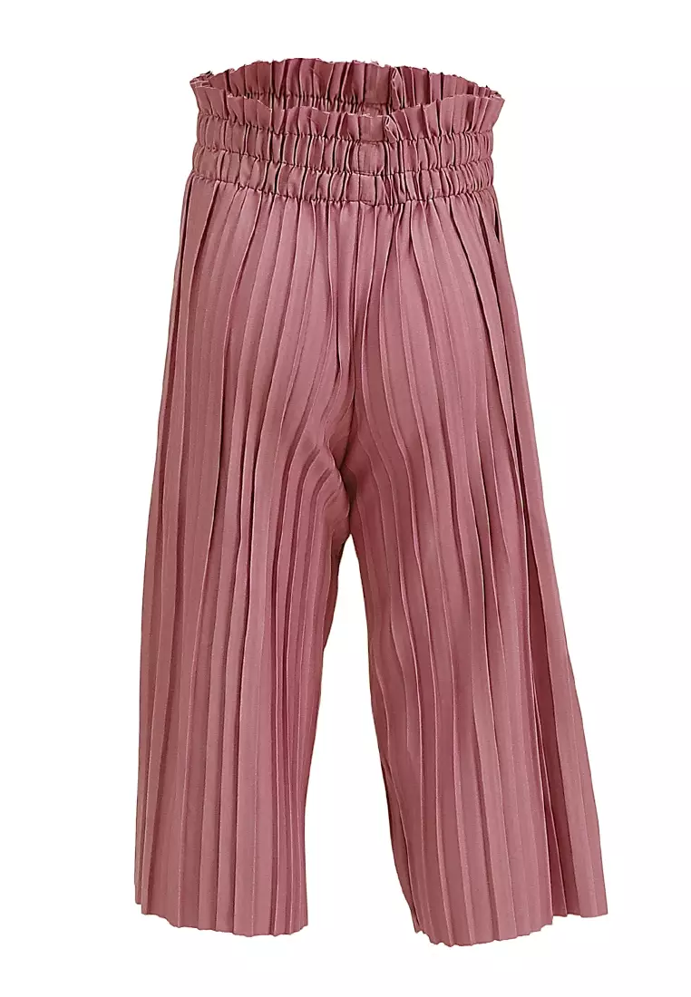 Yocelyn Kulot Plisket Anak Perempuan Motif Polos Kid Long Pants Material Hyget ORIGINAL - Pink