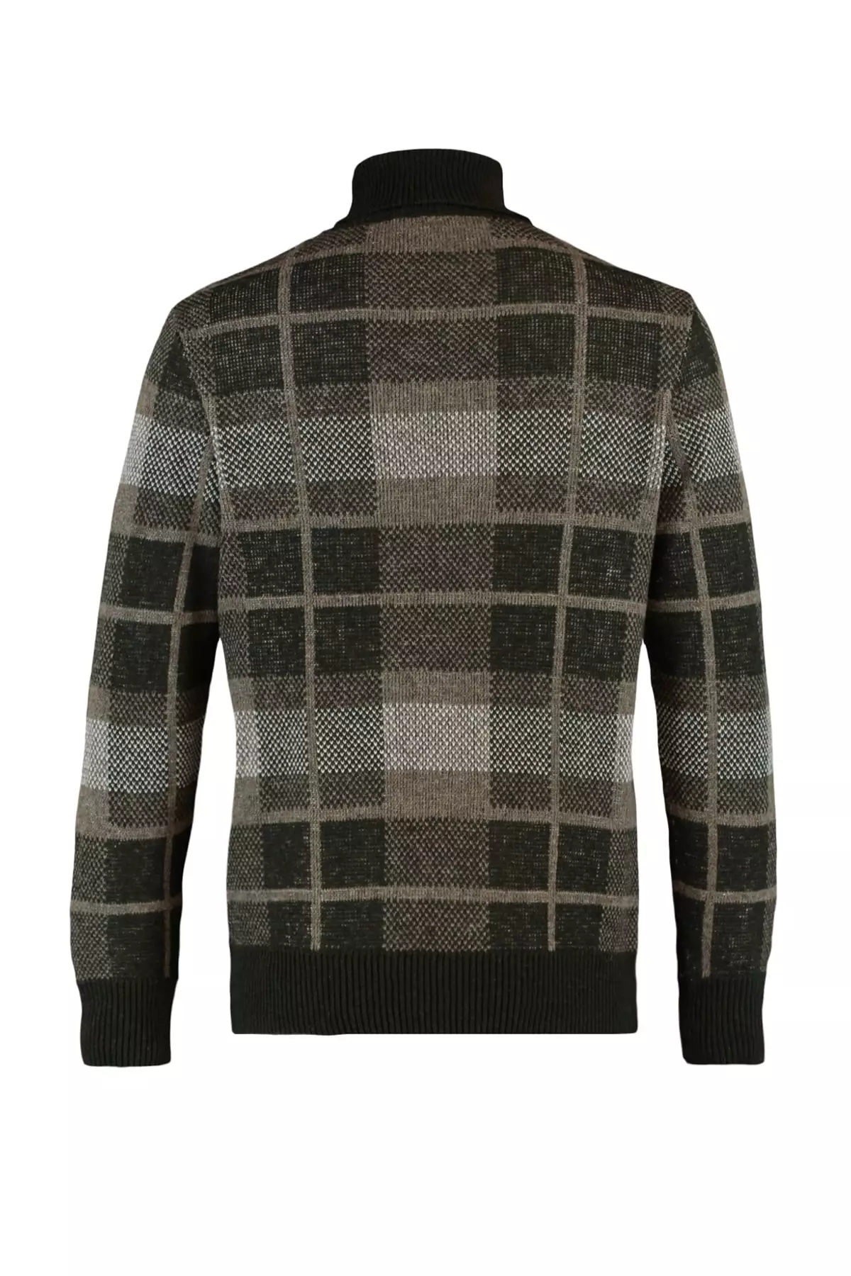 Slim Fit Turtleneck Plaid Knit Sweater