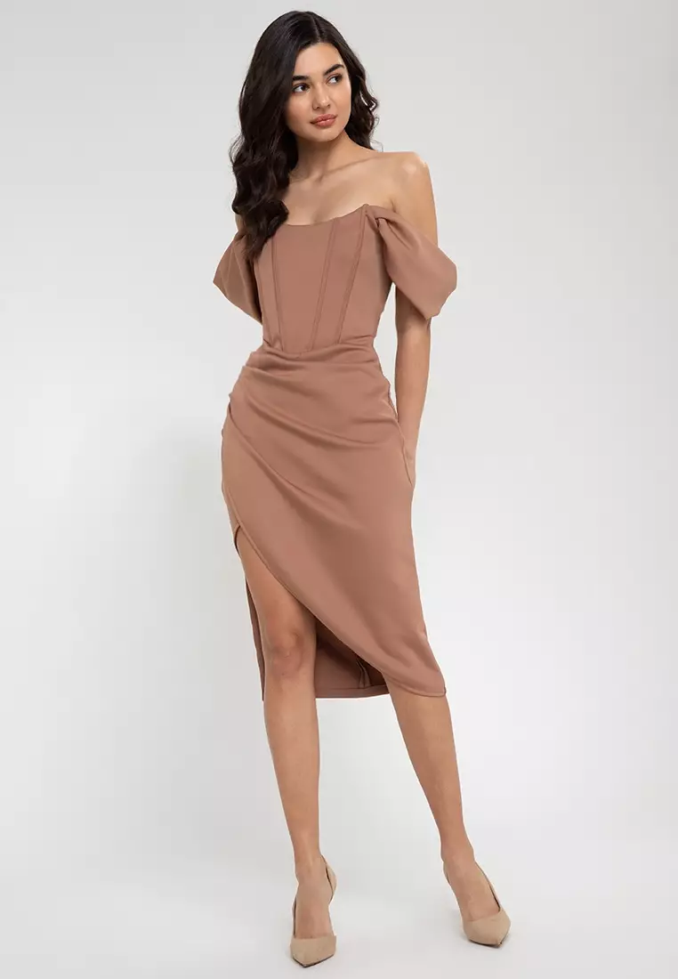 Eden Corset Off The Shoulder Midi Dress