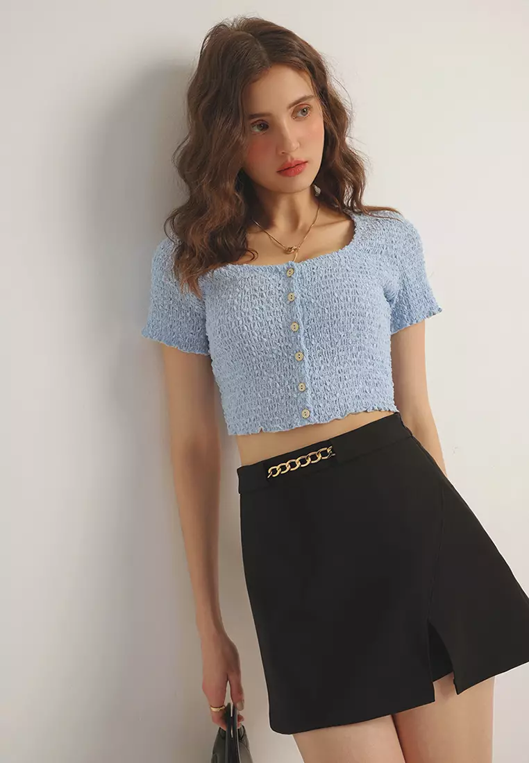 Waistline Chain High Waist Front Slit Mini Skirt