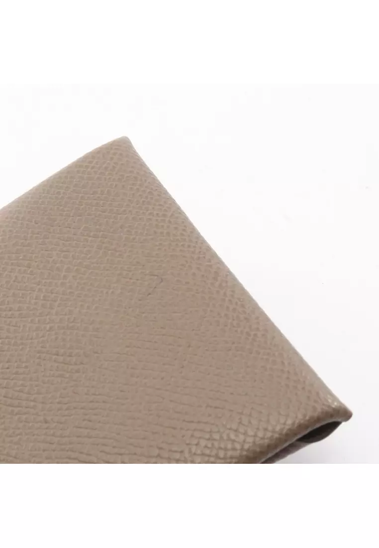 Pre-Loved Hermès Bastia Etoupe coin purse Veau epsom Gray brown silver hardware U stamp