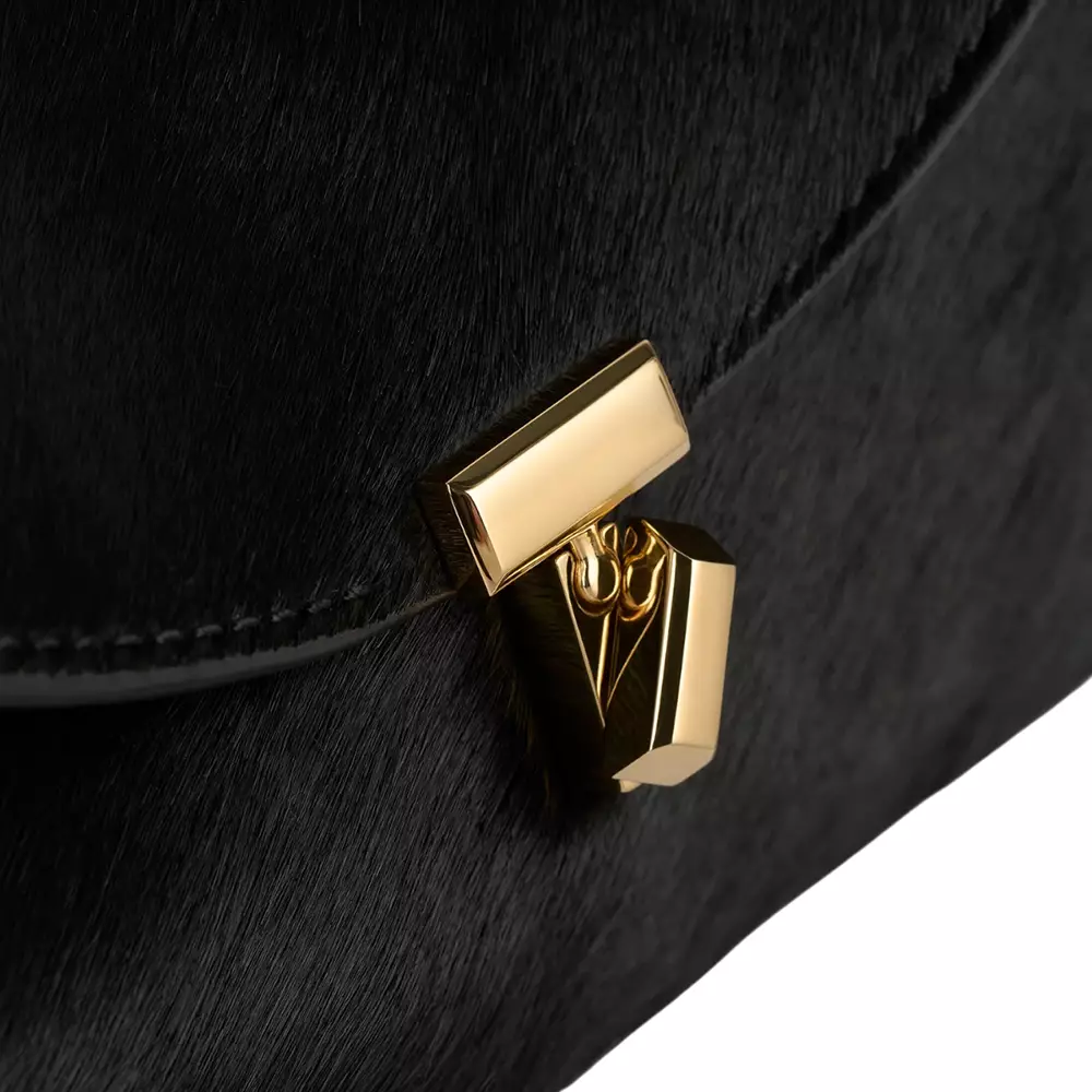 Mini T-lock Pony Hair Leather Clutch Black