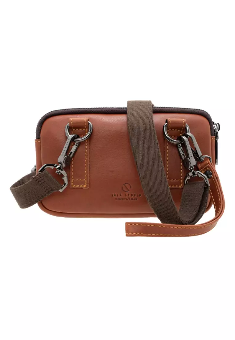 Jack Studio Men's Full Grain Leather Thin Waist Pouch Bag BAC 40315