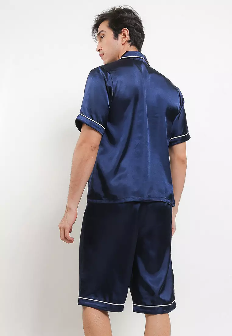 Pyjama Pijama Baju Tidur Satin Silk Short Sleeve Short Pants Mens Sleepwear