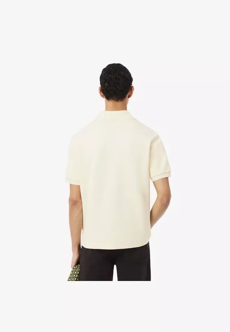 Loose Fit Badge Accent Fleece Polo Shirt
