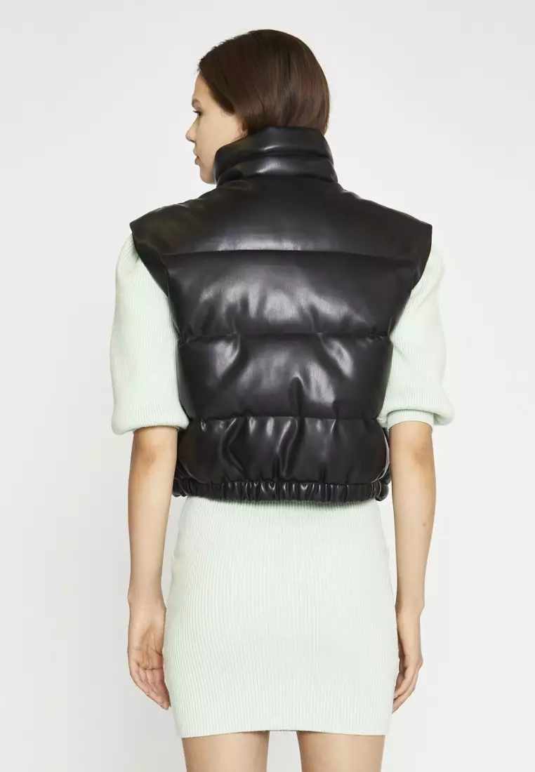 黑色 Pu 羽絨馬甲