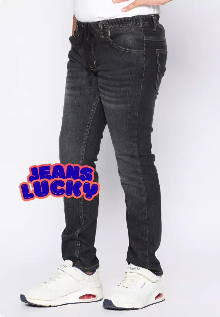 Celana Panjang Anak Laki & Perempuan Jeans Lucky Hitam