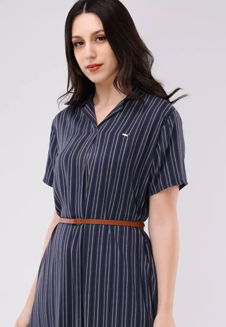 Woven Stripes Single Twill Short Sleeve Dress