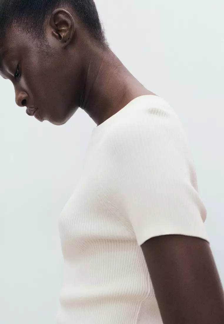 Ribbed-Knit Short-Sleeved Sweater