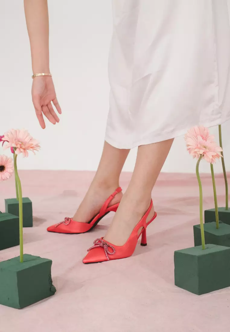 Velle Satin Party Heels with Crystal Bow