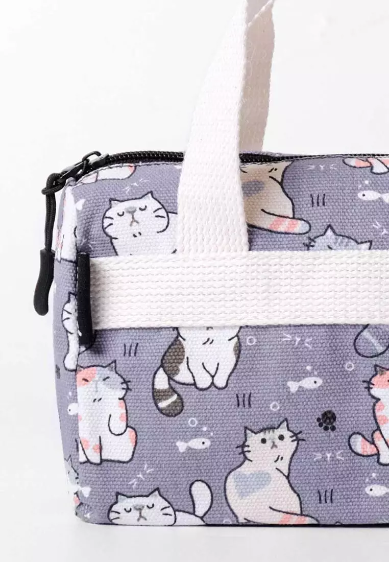 Pamole Pouch Kosmetik Bahan Kanvas Penutup Resleting - PMU Kucing Abu