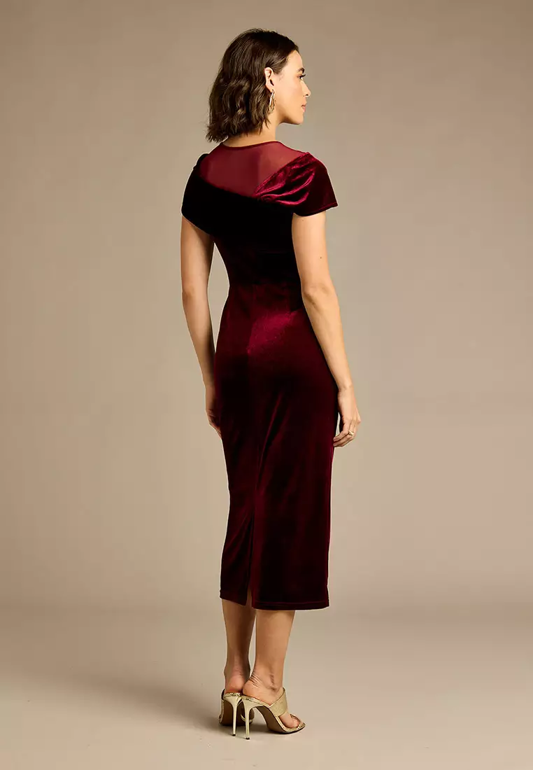 Loveday Burgundy Velvet Off Shoulder Dress