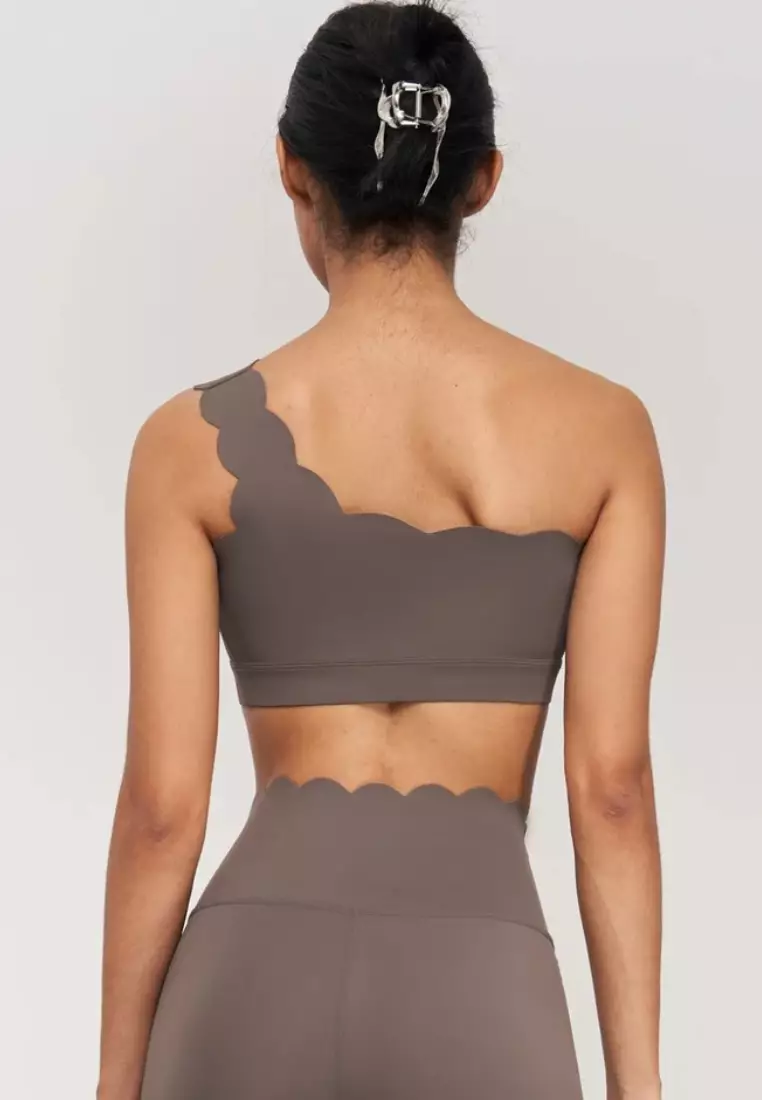 Tiana Scallop One-Shoulder Sports Bra – Removable Padding Yoga & Gym Activewear