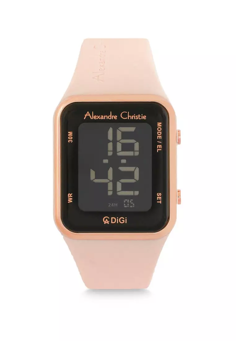 Alexandre Christie Jam Tangan Wanita - Light Pink Rosegold Black - Rubber - 9361 LHRRGBALK