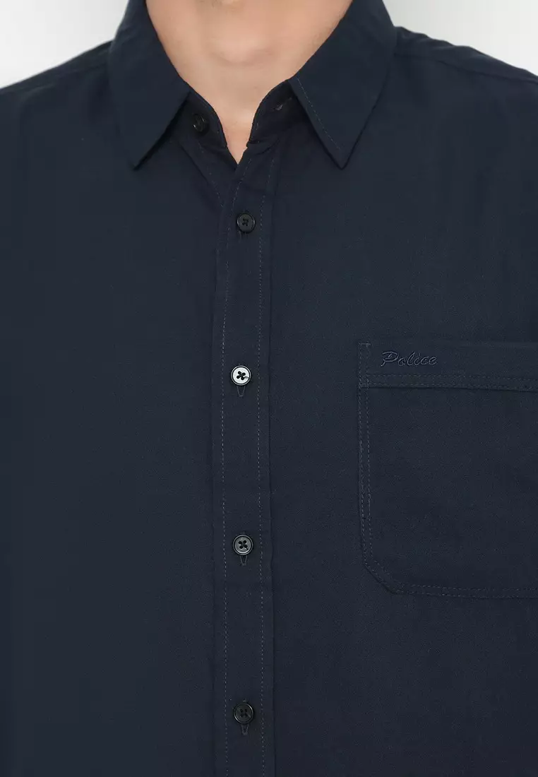 POLICE Kemeja Polos Basic Cotton Soft Navy Regular Fit Pria