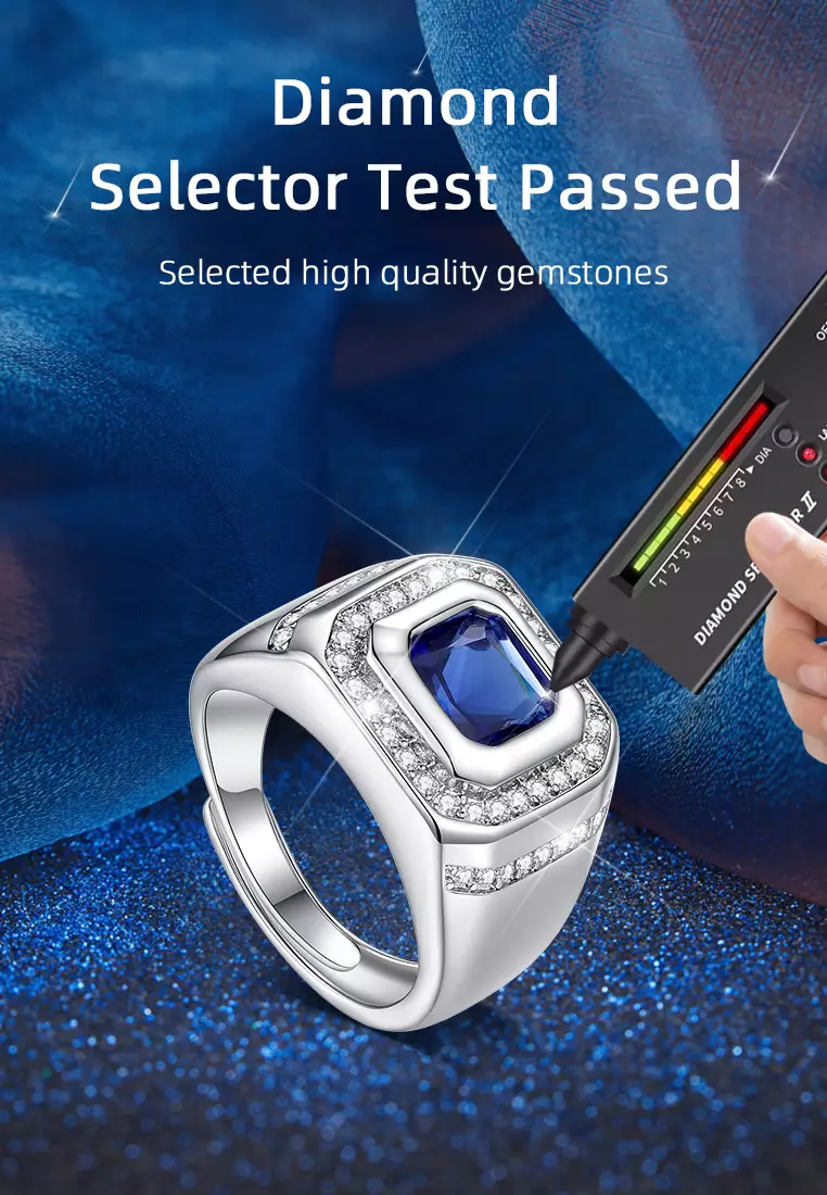 Cincin Pria Original Dilapisi Platinum Perhiasan Pria Tunangan Pernikahan Fashion Cincin Cowok blue