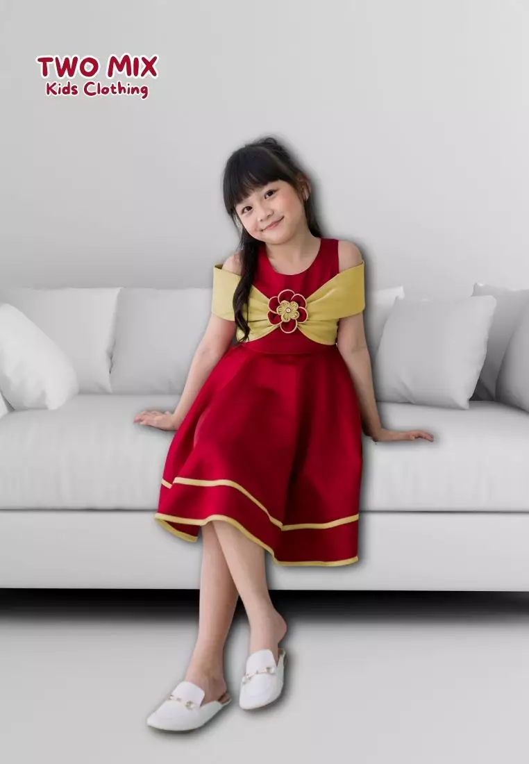 Two Mix - Gabriella Dress Imlek Anak Cewek - Gaun Anak Perempuan CNY Collection 1-12 Tahun 4425 Gold