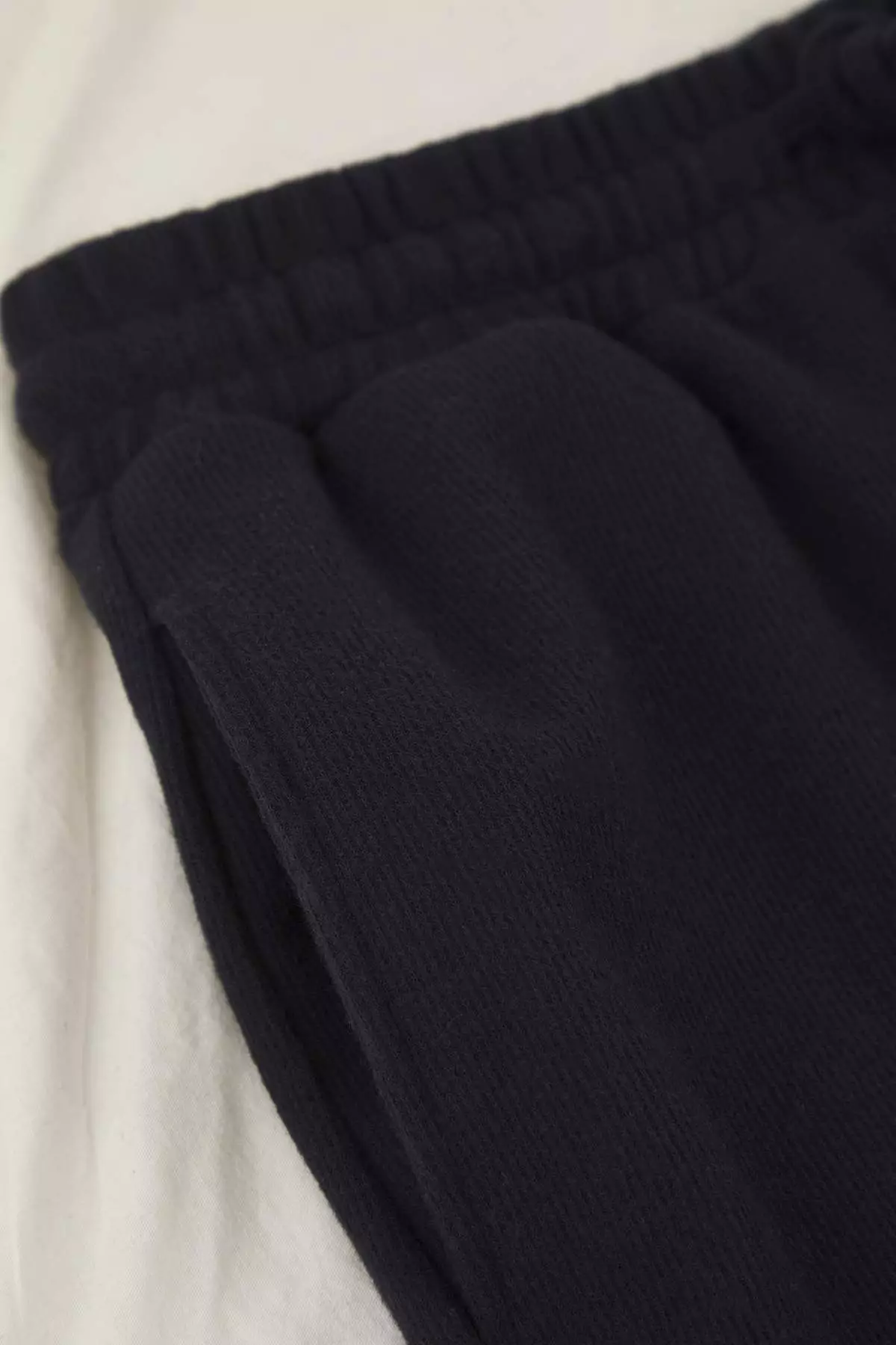 Navy Blue Regular Cut Elasticated Leg Soft Touch Textured Knitted Pajama Bottoms