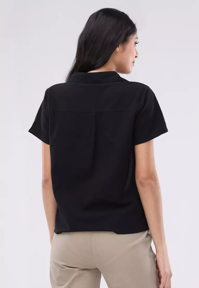 Woven Plain Washed Crepe Short Sleeve Blouse