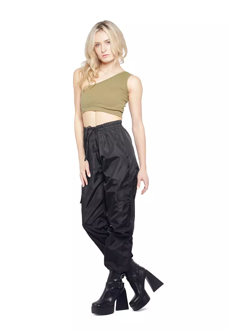 Olive Asymmetrical Basic Crop Top