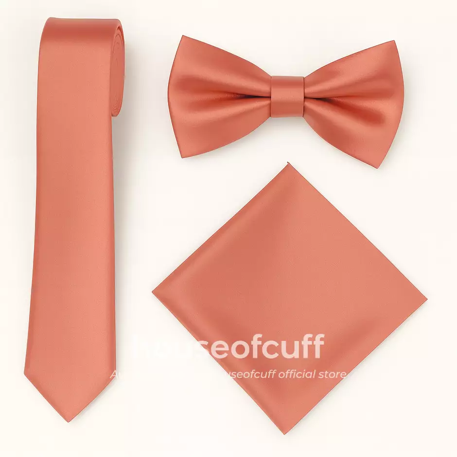 Houseofcuff dasi panjang dasi kupu pocket square satin Dusty