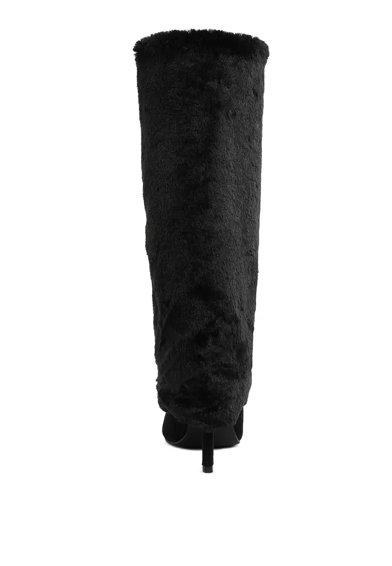 Fold-Over Calf-High Boots in Black