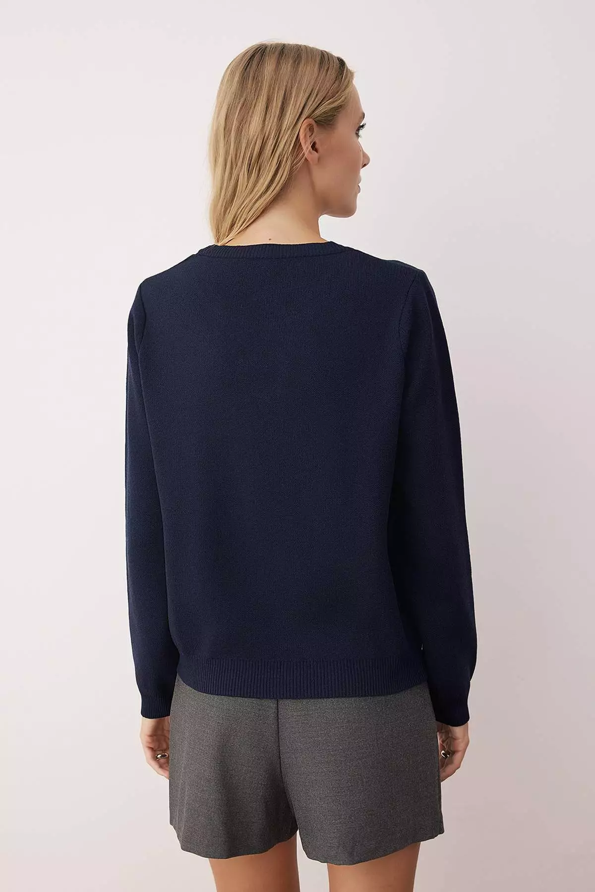 Navy Blue Heart Cut Out/Window Detailed Knitwear Sweater