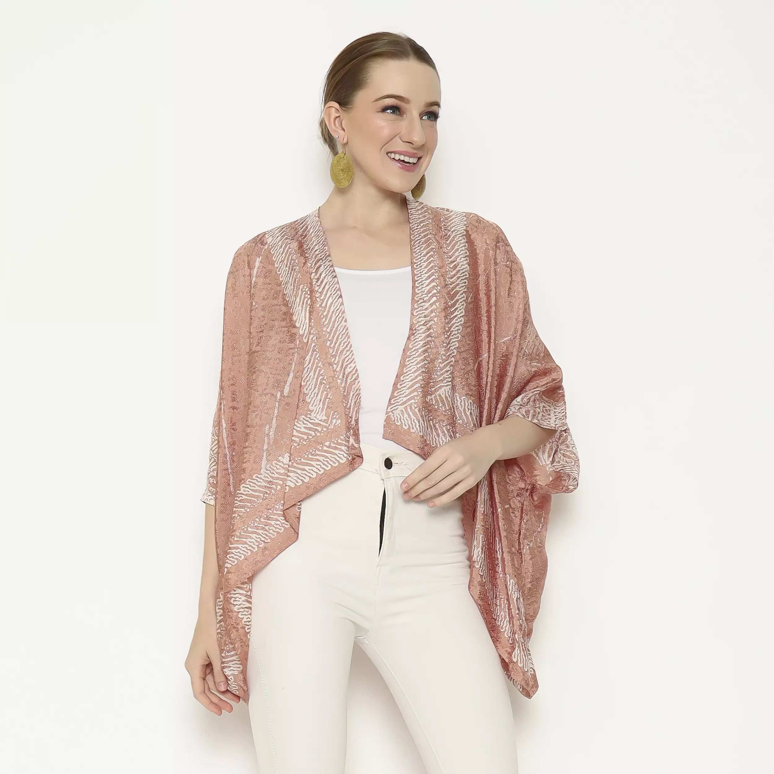 Rinjanie Batik - Bolero Kotak Unik - Outer Wanita - Batik Kekinian - Outer Batik Fashionable - Caramel Series