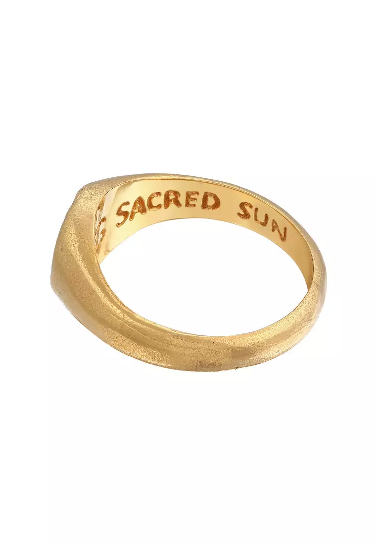 EXCLUSIVE Cincin Perhiasan Perak 925 Unisex Signet Sacred Sun Gold Plated