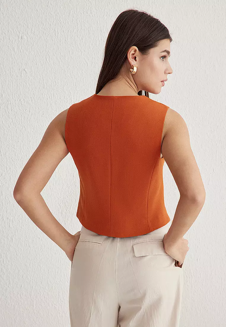 Tile Regular Pattern Crop Woven Vest