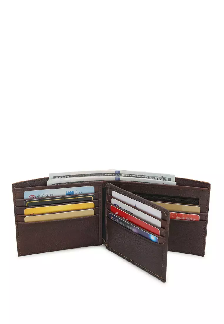 Men's RFID Genuine Leather Bi Fold Center Flap Short Wallet With Coin Compartment