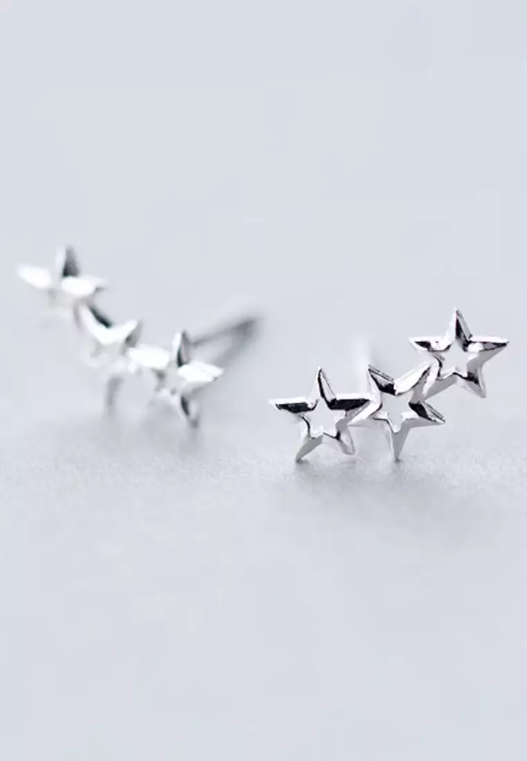 925 Silver Three Linked-Stars Earrings JW AR-E0800