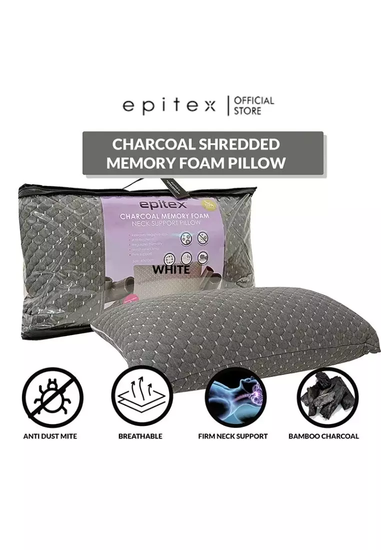 Epitex bUNDLE DEAL - BUY 1 FREE 1 Charcoal Shredded Memory Neck Support Pillow - Firm Neck Pillow