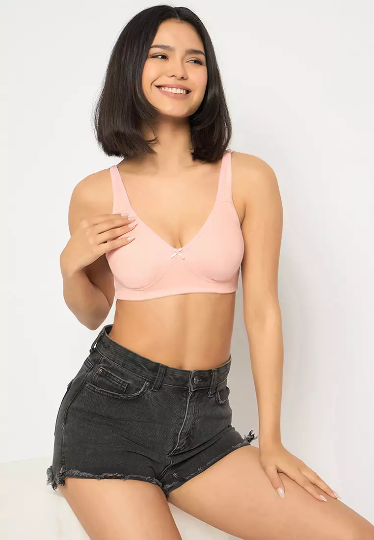 Clovia Non-Padded Non-Wired Full Coverage T-shirt Bra in Peach Colour - Cotton
