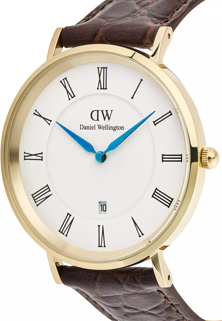 Classic 40mm Roman Numerals Date Dark Brown Croc Belly Gold - Men Watch stainless steel Leather strap watch DW Official Authentic Original 男士手錶 不銹鋼 真皮 手錶 DW 官方 正品