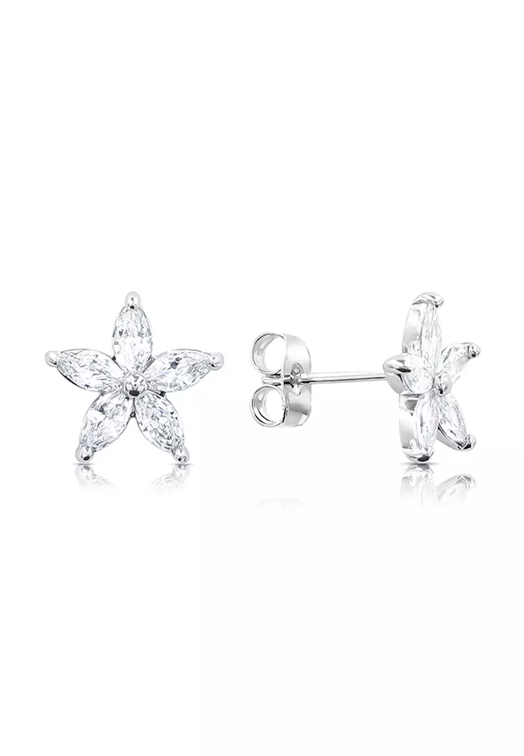 SO SEOUL Leilani Flower Diamond Simulant Cubic Zircon Stud Earrings with Pendant Chain Necklace Gift Set