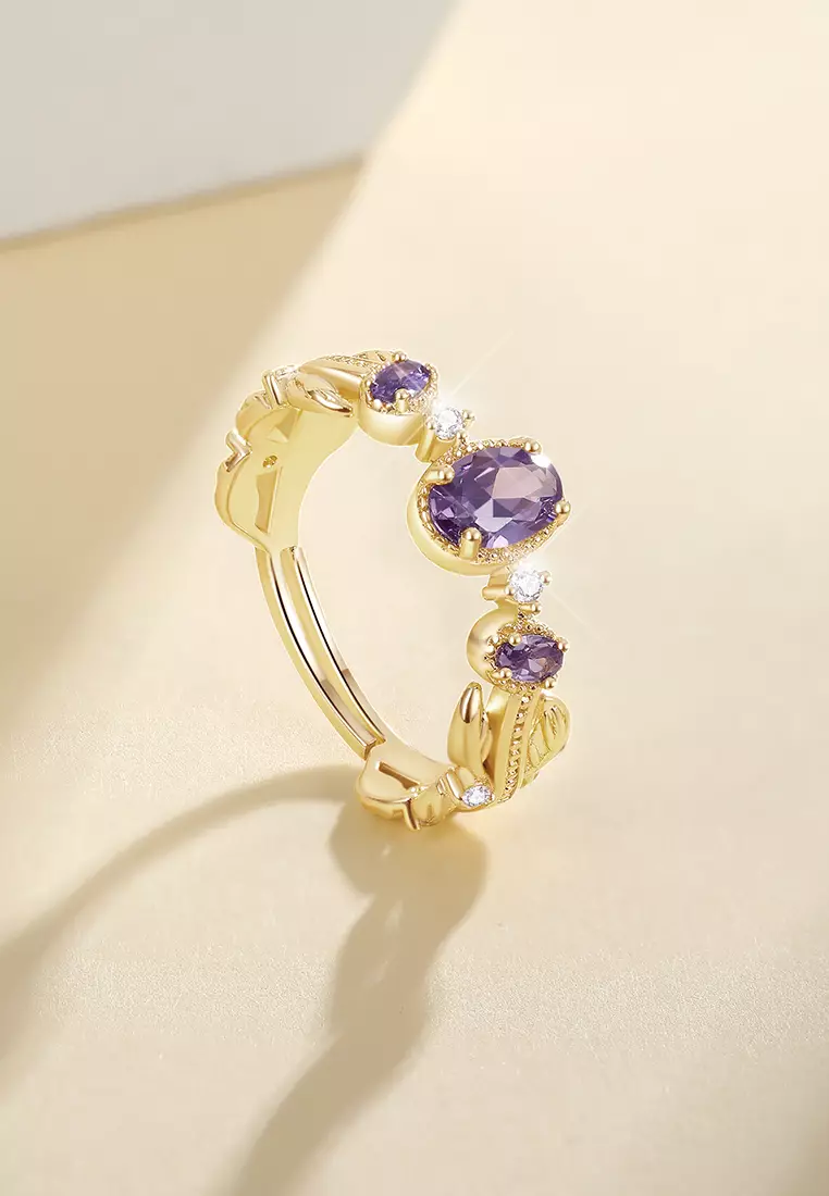 Cincin Wanita Titanium Anti Luntur Fashion Korea Perhiasan Purple Zircon 5A Cincin Cewek