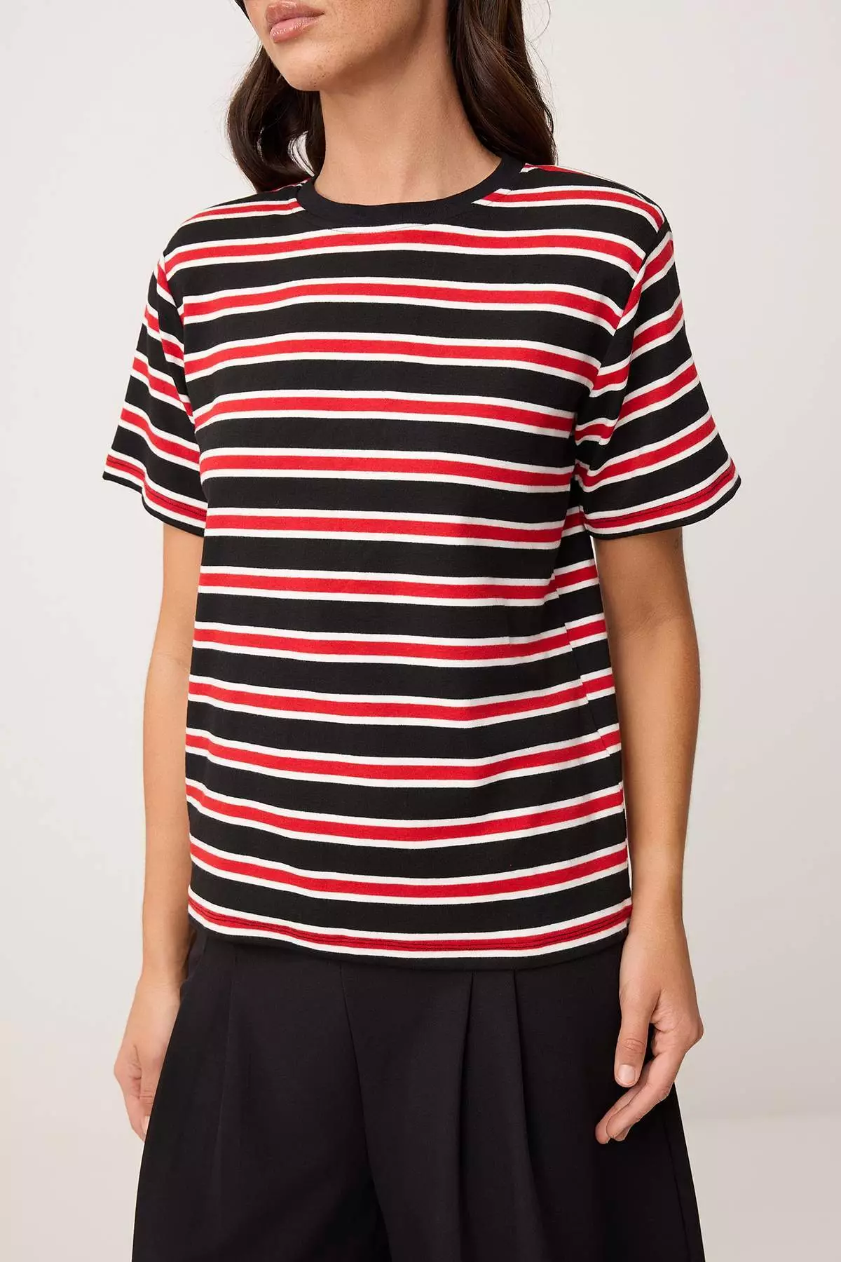 Red Striped Regular/Normal Fit Short Sleeve Tok 1% Cotton Padded Knitted T-Shirt Twoss26Ts31