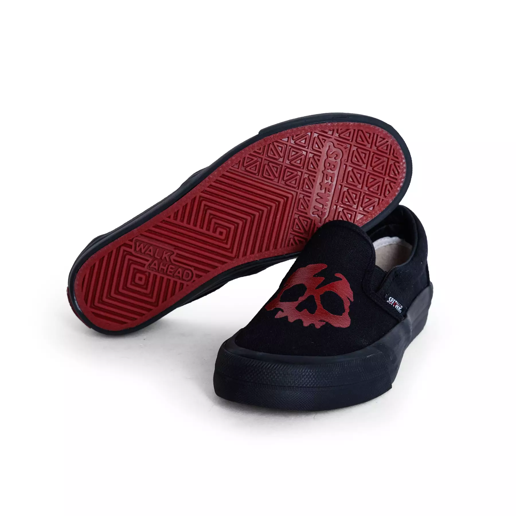 SABA Slip On Skull All Black Red - Sepatu Sneakers Casual Pria Wanita