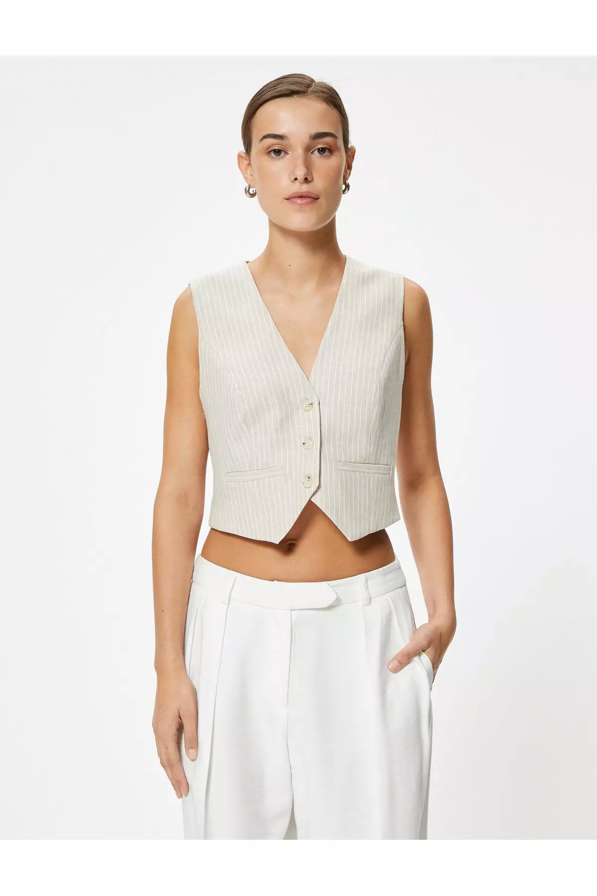 Buy KOTON Linen Vest Crop Slim Fit V-Neck Lined 2025 Online
