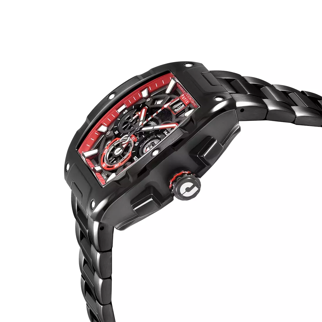 Jam Tangan Pria Charles Jourdan Ultra Black Red Quartz Stainless Steel CJ1120-3762C Original