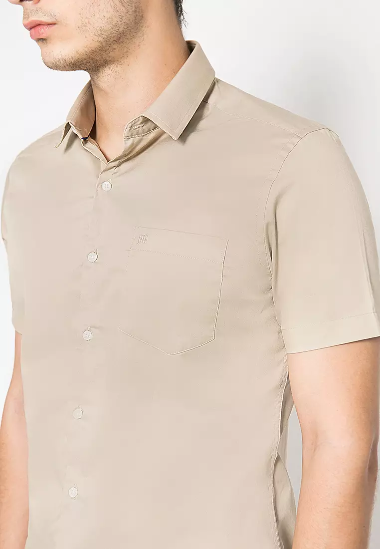 Johnwin - Kemeja Formal - Cream Polos - Slim Fit - FSH.651.K392.878.C S/S