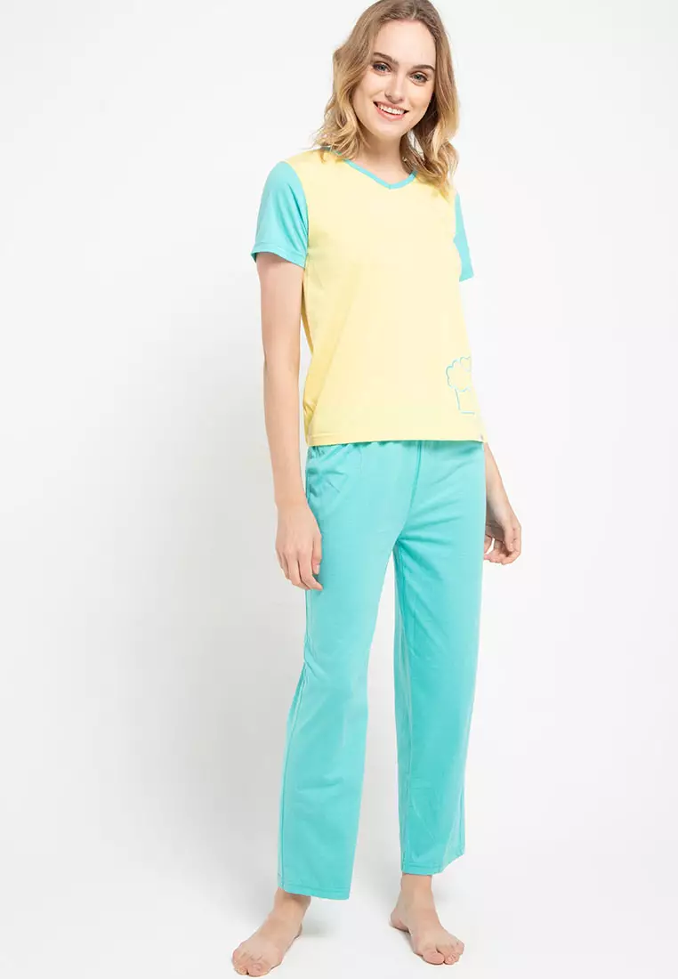 Pyjama Short Sleeve Long Pants Bordir Cupcakes Sleepwear