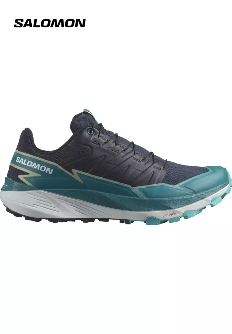 Discount on Salomon  shoes - SKU: THUNDERCROSS Men Trail Running Shoes in Carbon / Tahitian Tide / Peacock Blue