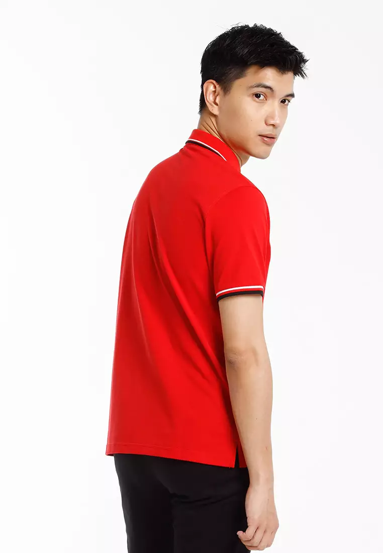 Byford Cotton Mixed No Pocket Polo Slim Fit Collar Tee Mens - 3625001A-75Red