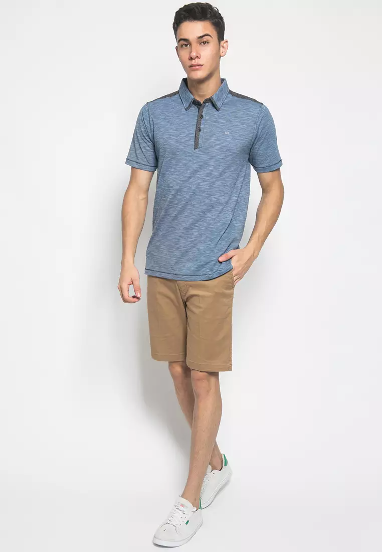 LGS - Slim Fit - Kaos Polo Fashion - Motif Gelombang - Biru