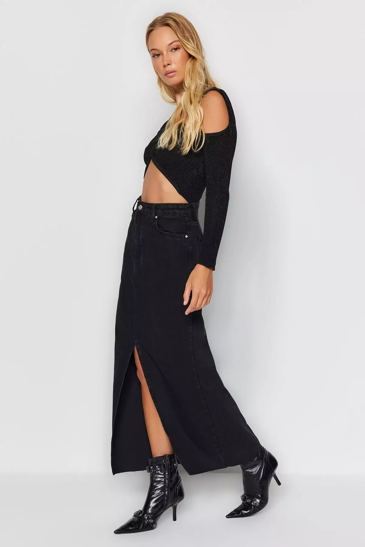 Slit Maxi Denim Skirt